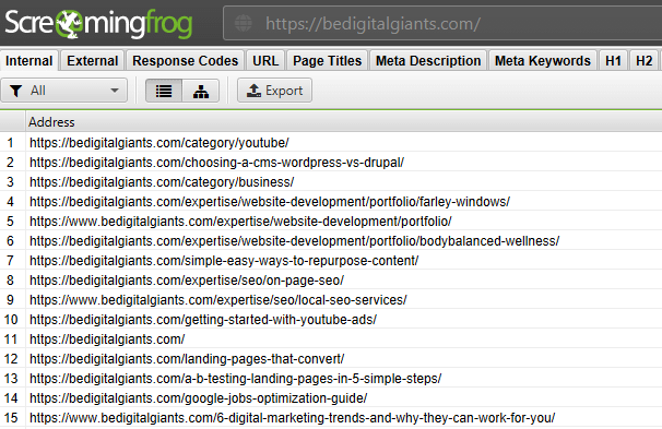 content audit using screaming frog