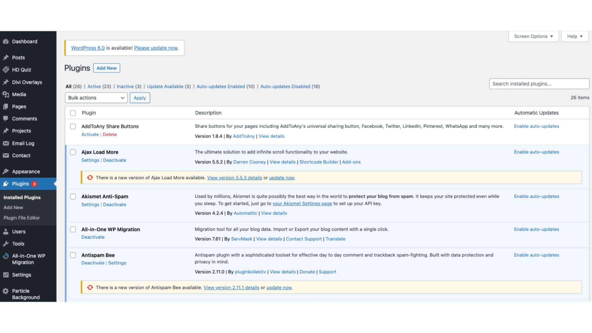 WordPress Dashboard wordpress update dashboard